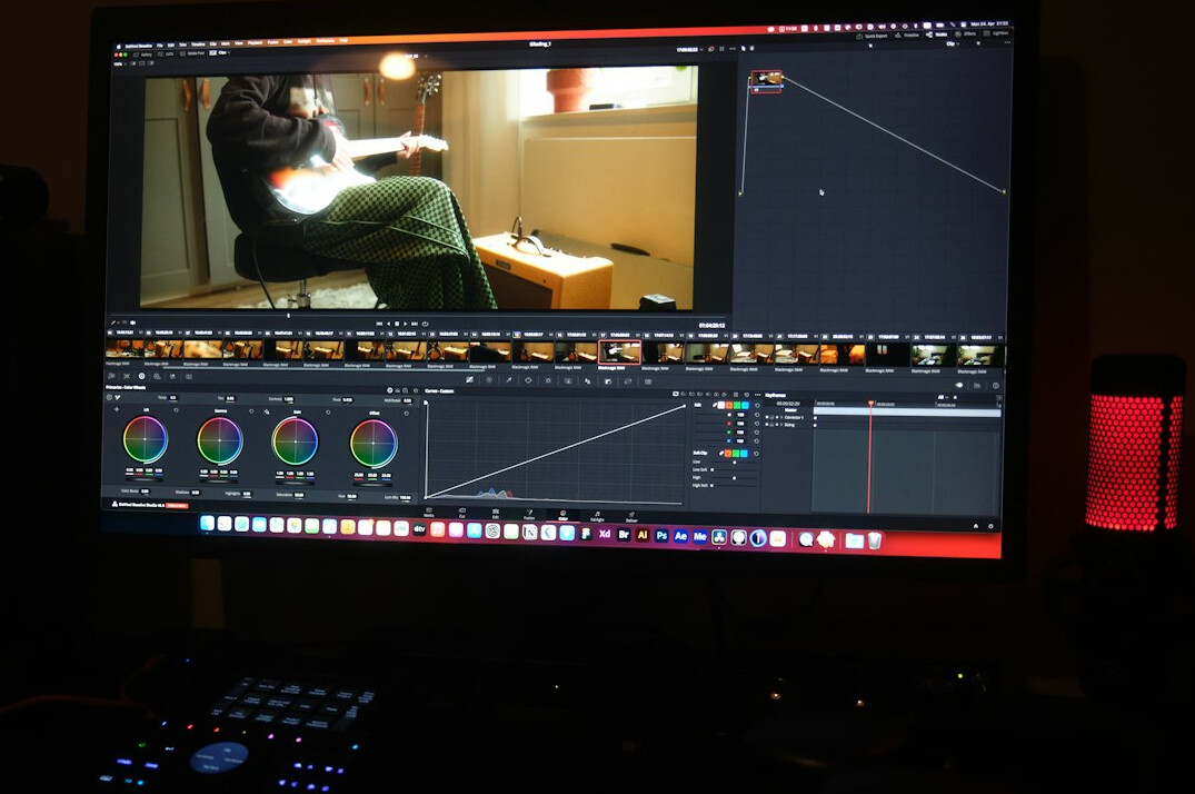 Television broadcast control room with multiple video monitors