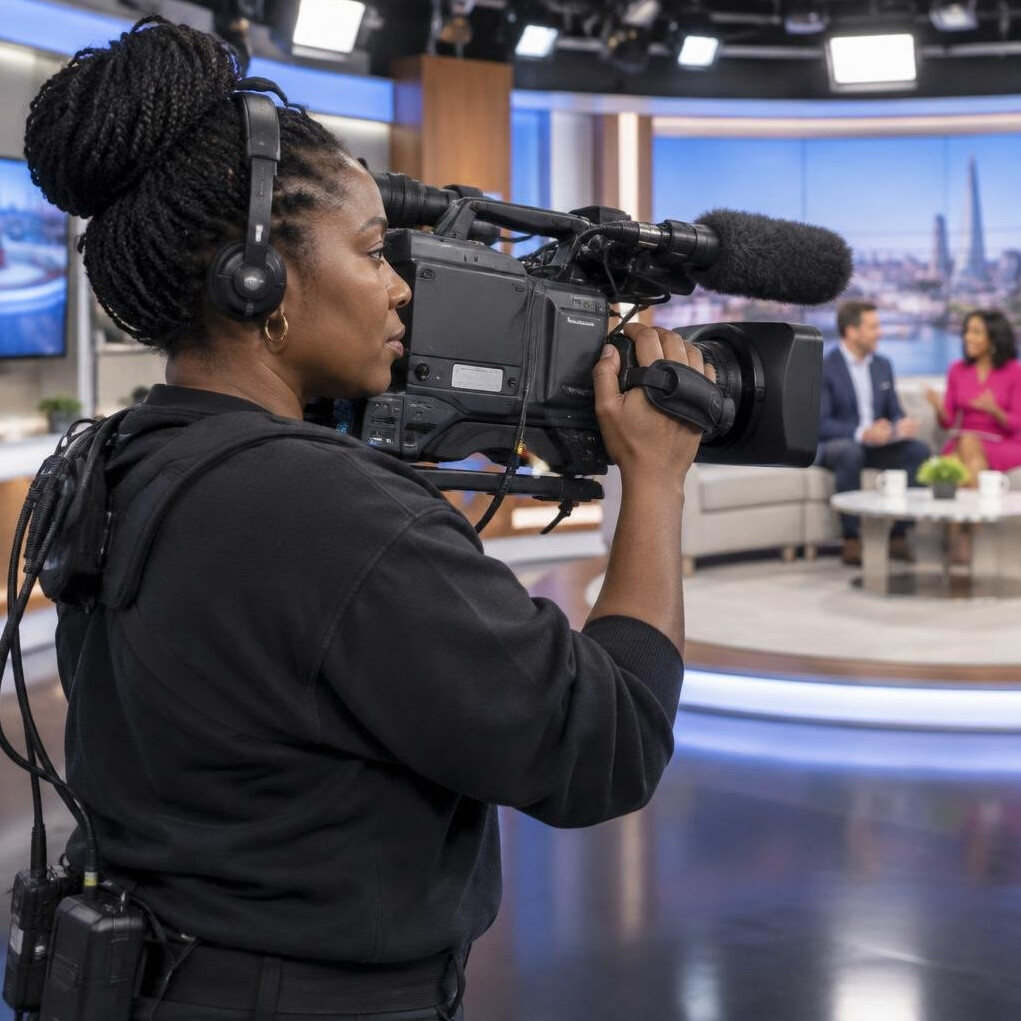 Camera operator filming a live television segment