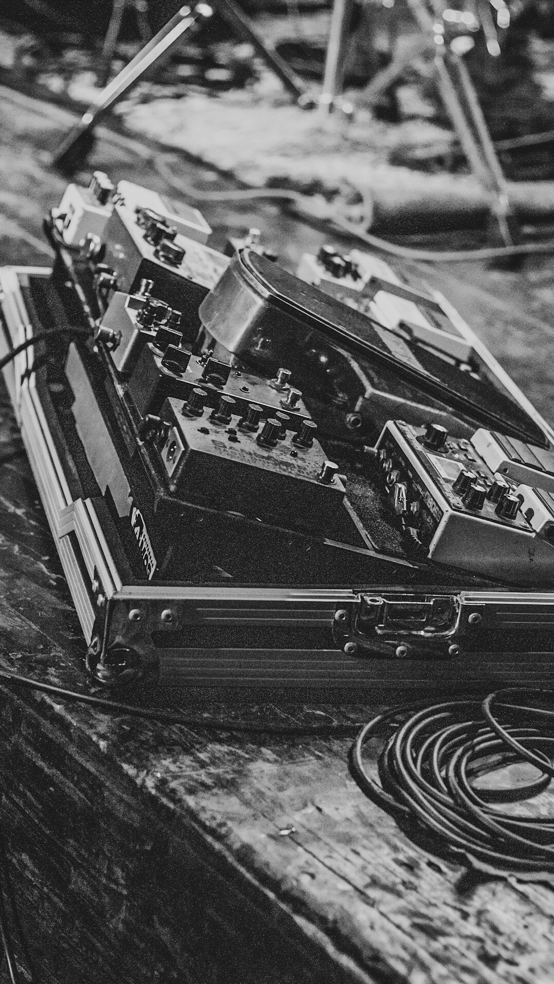 Broadcast equipment cases and cables on location